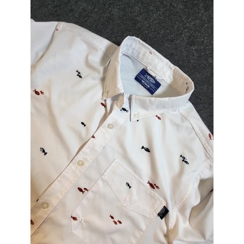 Aftco Fish Shirt Mens Medium Fish Print Button AOP Button Up